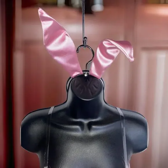 New Medium Silky Pink‎ Feather Bunny Bodysuit Halloween Costume Set Mean Girls - Picture 4 of 5